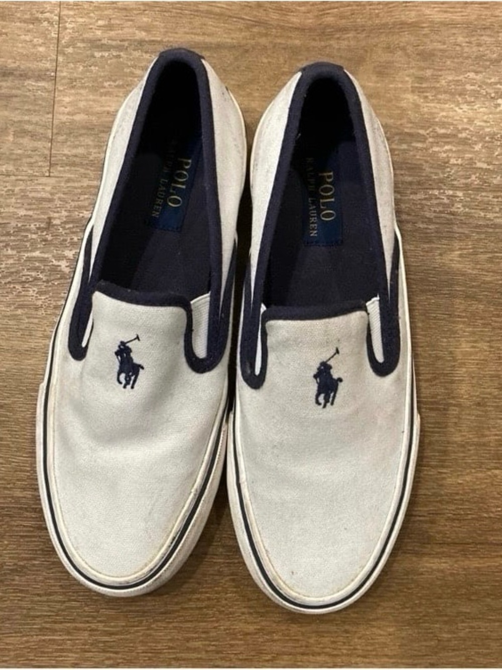 Polo by Ralph Lauren Men's White & Navy Slip-On Mytton Size 7D Canvas Shoes
